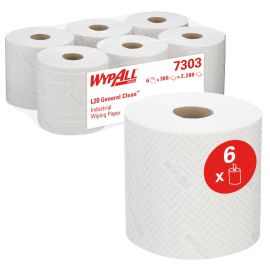 WypAll® Industrial Wiping Paper L20 Centrefeed 7303 - 6 rolls x 380 sheets, 2 ply, white